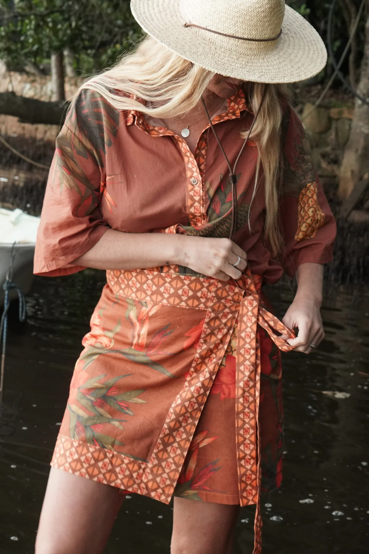 Wandering Folk Cuban Tropical Wrap Skirt // Coffee