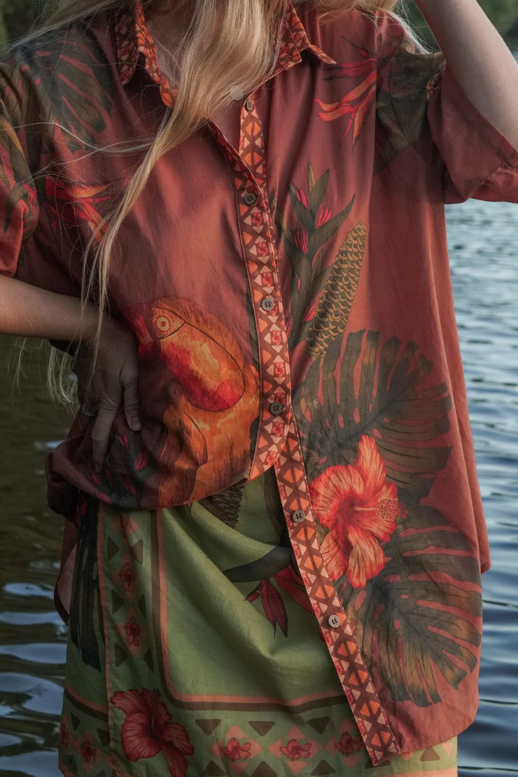 Wandering Folk Cuban Tropical Shirt // Coffee