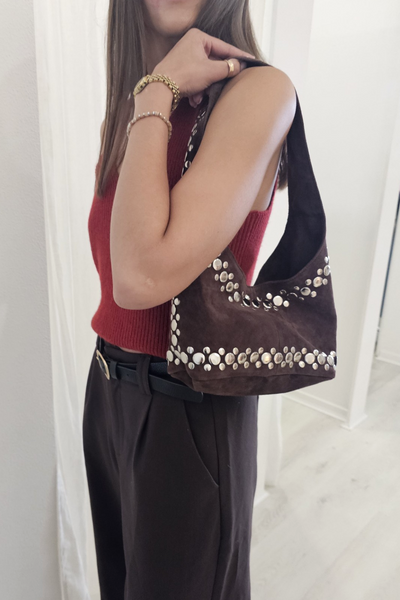 Mafi Small Studded Suede Bag // Espresso