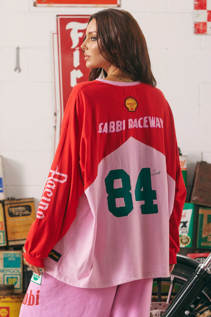 Sabbi The Long Sleeve Mermaid Racing Tee // Red & Pink