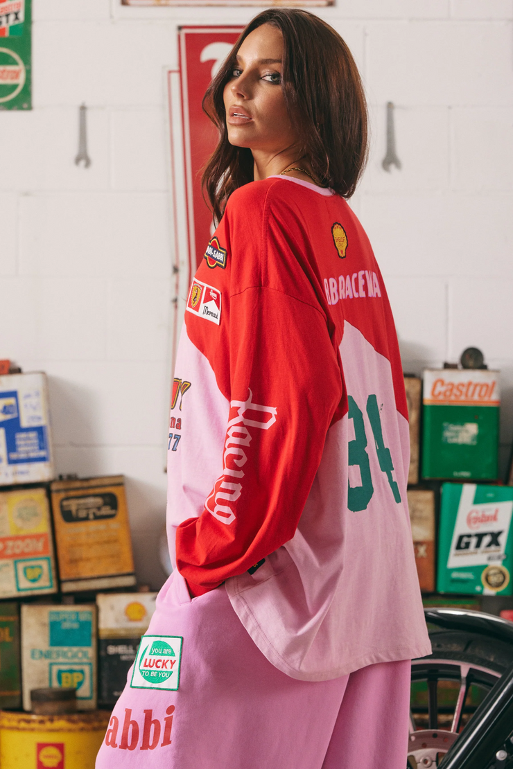Sabbi The Long Sleeve Mermaid Racing Tee // Red & Pink