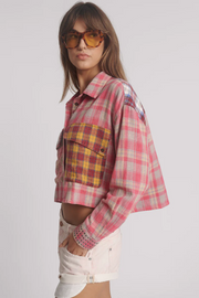 One Teaspoon Flannel Oversized Pocket Cropped Shirt // Pink