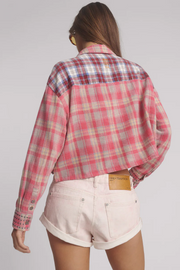 One Teaspoon Flannel Oversized Pocket Cropped Shirt // Pink