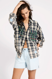 One Teaspoon Flannel Star Studded Shirt // Cream & Blue