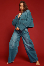 One Teaspoon Barrel Mid Waist Wide Leg Denim Jeans // Pacifica Blue