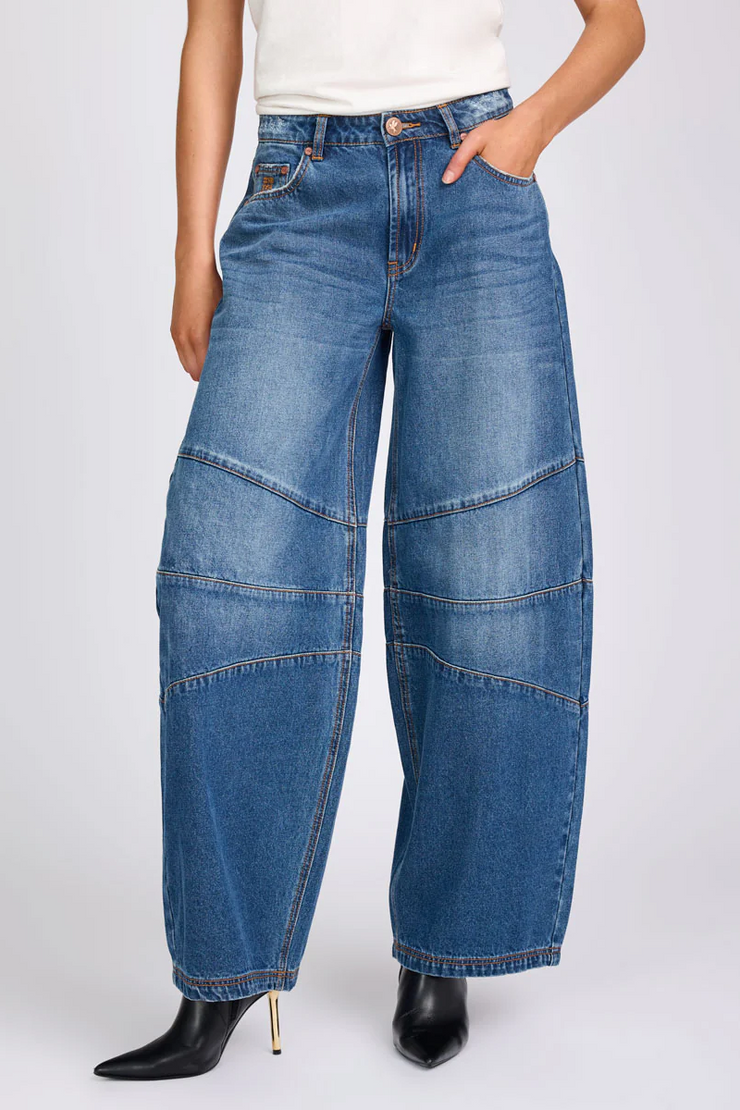 One Teaspoon Barrel Mid Waist Wide Leg Denim Jeans // Pacifica Blue
