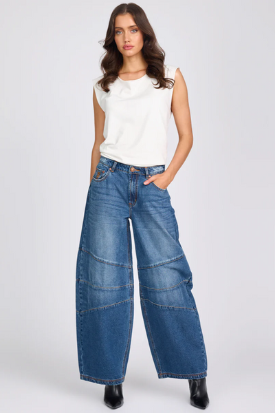 One Teaspoon Barrel Mid Waist Wide Leg Denim Jeans // Pacifica Blue