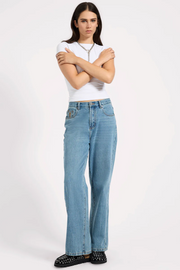 One Teaspoon Baxters Mid Waist Wide Leg Denim Jeans // Blue Crush