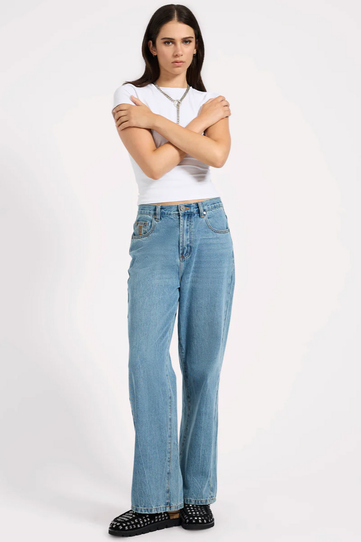One Teaspoon Baxters Mid Waist Wide Leg Denim Jeans // Blue Crush