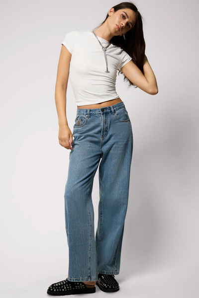 One Teaspoon Baxters Mid Waist Wide Leg Denim Jeans // Blue Crush