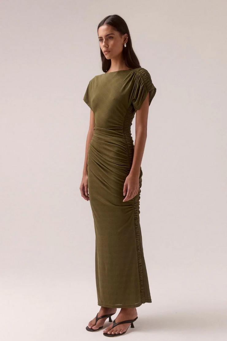 Sovere Rua Off Shoulder Dress // Olive
