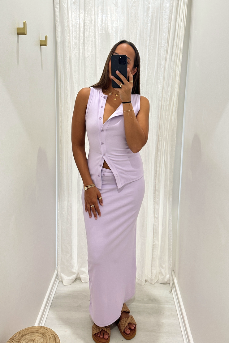 By Frankie Button Top and Maxi Skirt Set // Lilac