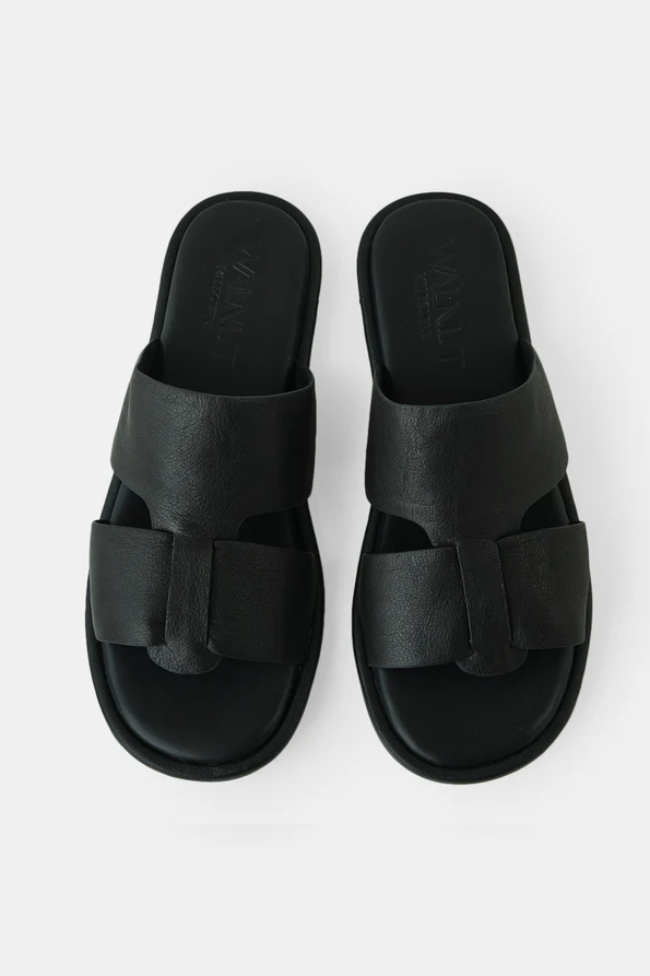 Walnut Roma Leather Slide // Black