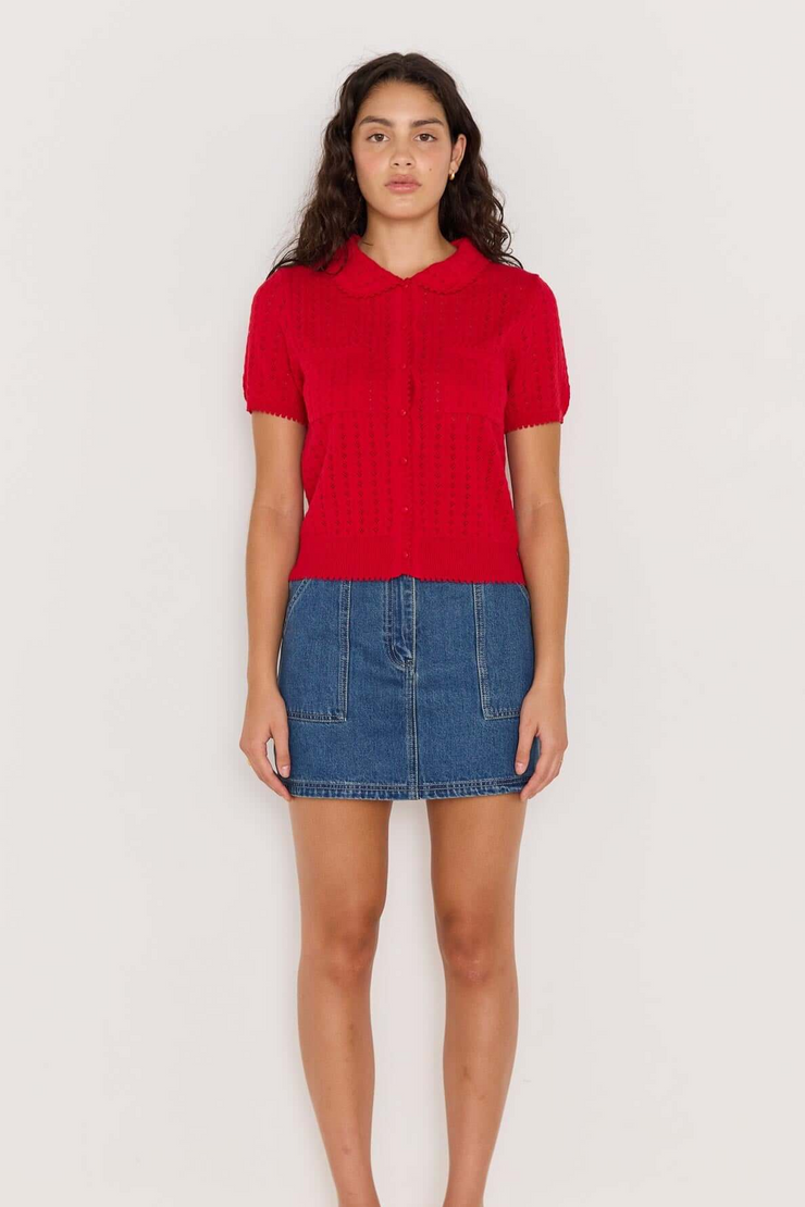 Mink Pink Lila Pointelle Knit Tee // Red