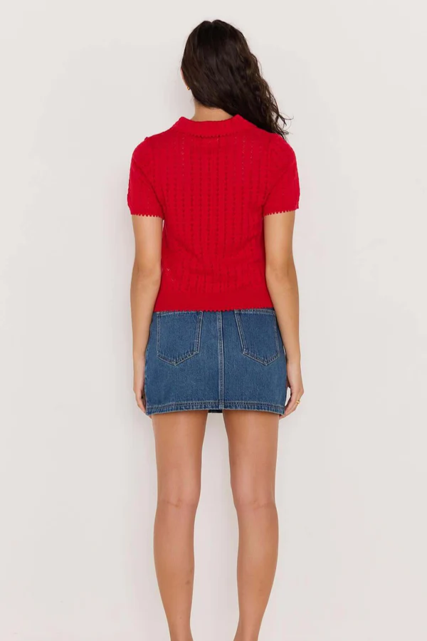 Mink Pink Lila Pointelle Knit Tee // Red