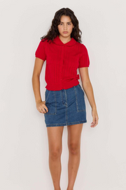 Mink Pink Lila Pointelle Knit Tee // Red
