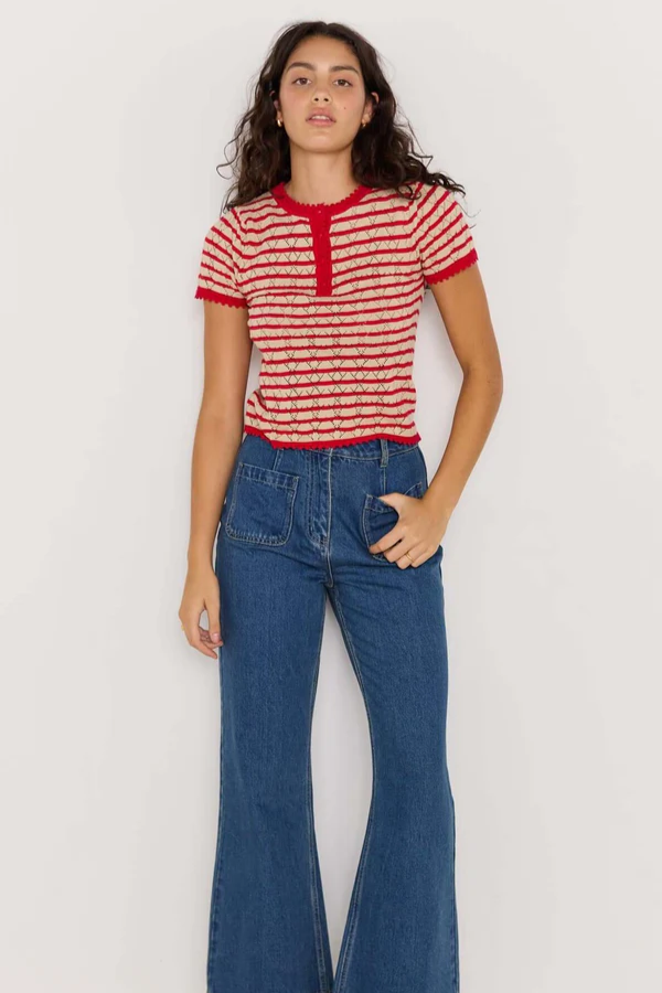 Mink Pink Chloe Stripe Knit Tee // Red & Beige