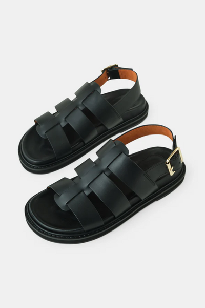 Walnut Dakota Leather Sandal // Black