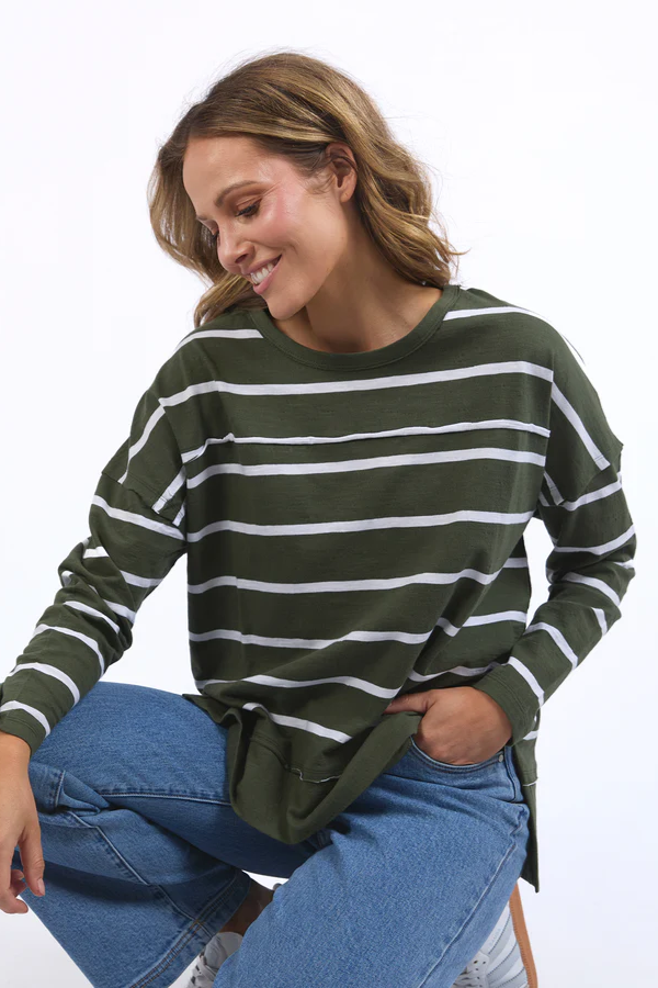 Foxwood Jayne Stripe Throw On Top // Khaki & White