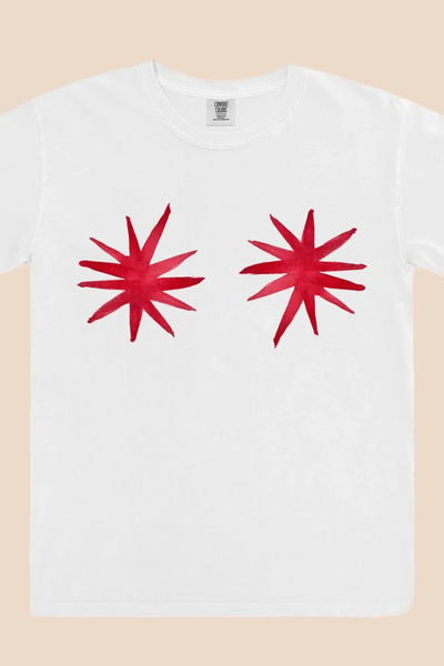 Maku The Label Boxy Crop Crimson Star Boobs Tee // White