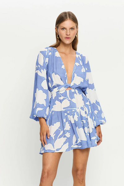 Kivari Amelie Tie Front Mini Dress // Cornflower Blue