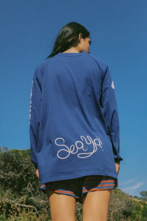 Ciao Ciao Cloud Hibiscus Haven LS Tee // Blue