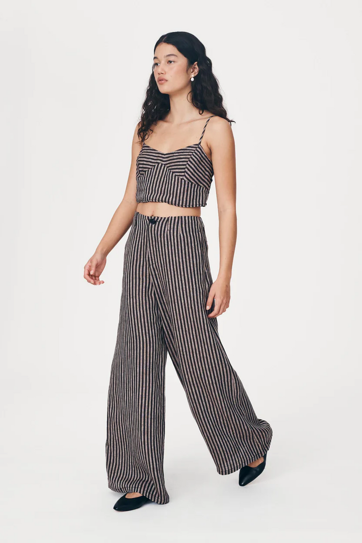 Rowie Carlotta Linen Wide Leg Pants // Brown Stripe