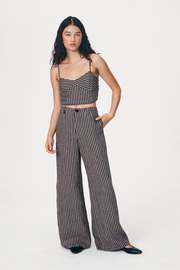 Rowie Carlotta Linen Wide Leg Pants // Brown Stripe