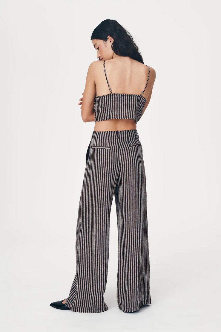 Rowie Carlotta Linen Wide Leg Pants // Brown Stripe