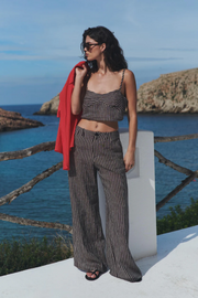 Rowie Carlotta Linen Wide Leg Pants // Brown Stripe