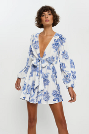 Kivari Chiara Tie Front Mini Dress // Blue Floral