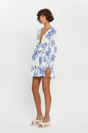 Kivari Chiara Tie Front Mini Dress // Blue Floral