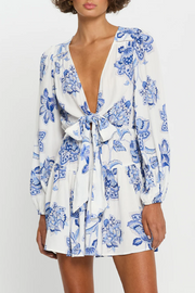 Kivari Chiara Tie Front Mini Dress // Blue Floral