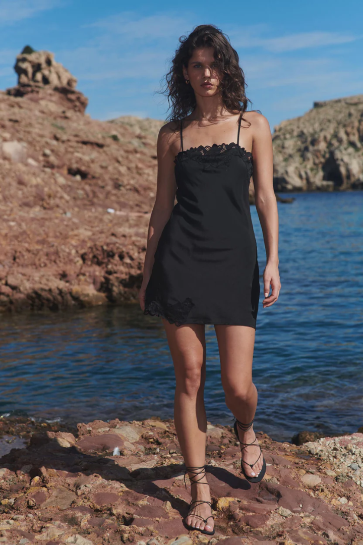 Rowie Claudia Silk Slip Mini Dress // Noir