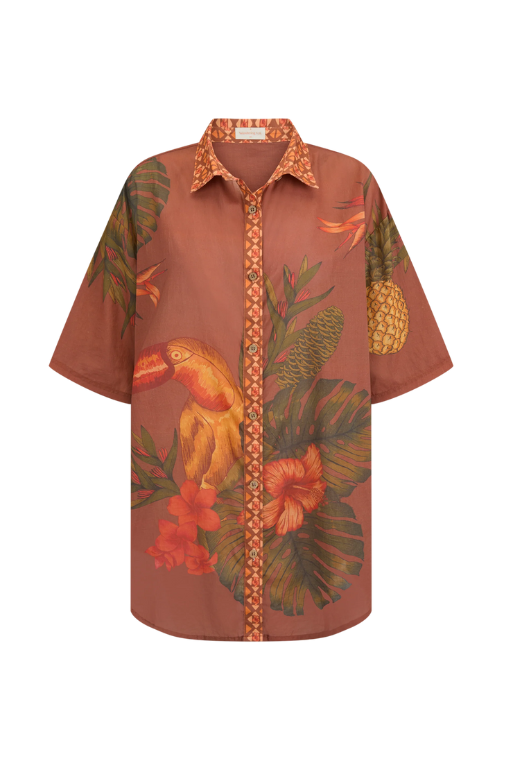 Wandering Folk Cuban Tropical Shirt // Coffee