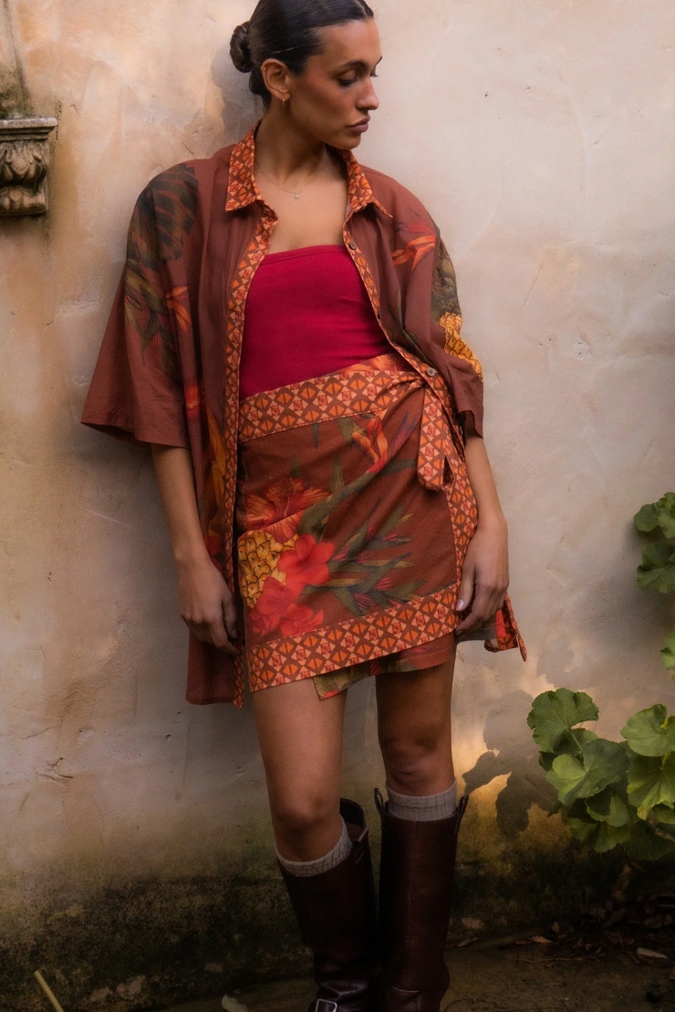 Wandering Folk Cuban Tropical Wrap Skirt // Coffee