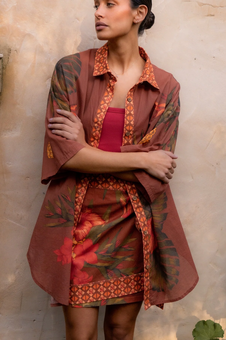 Wandering Folk Cuban Tropical Shirt // Coffee