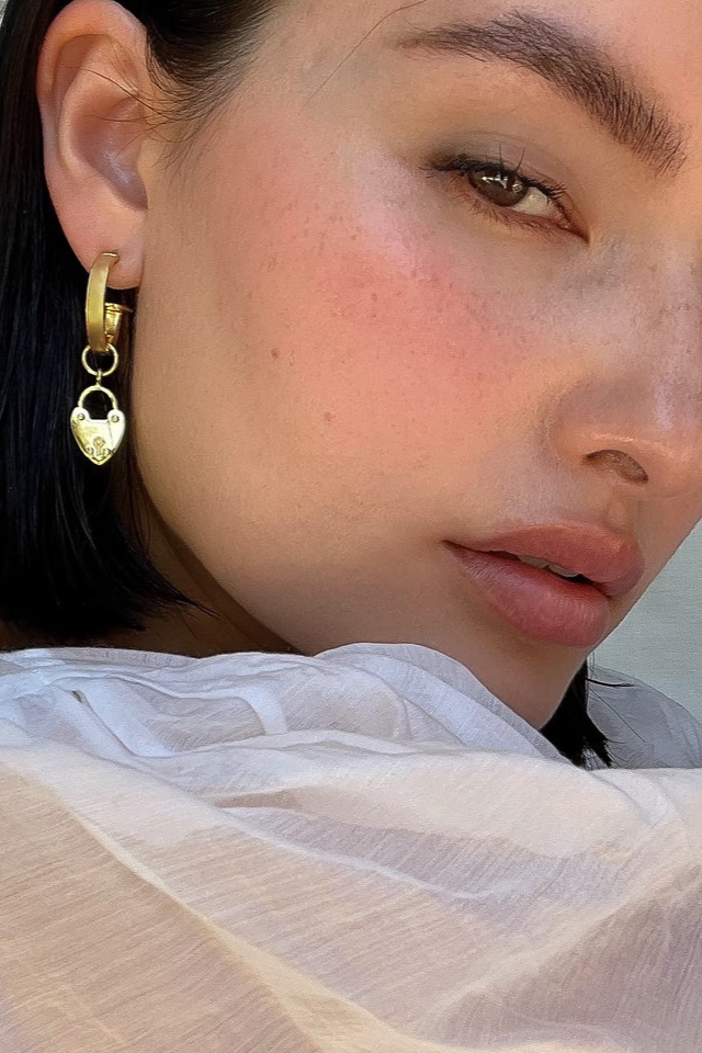 Mountain Moon Heart Mini Hoop Earrings Gold Vic Velour