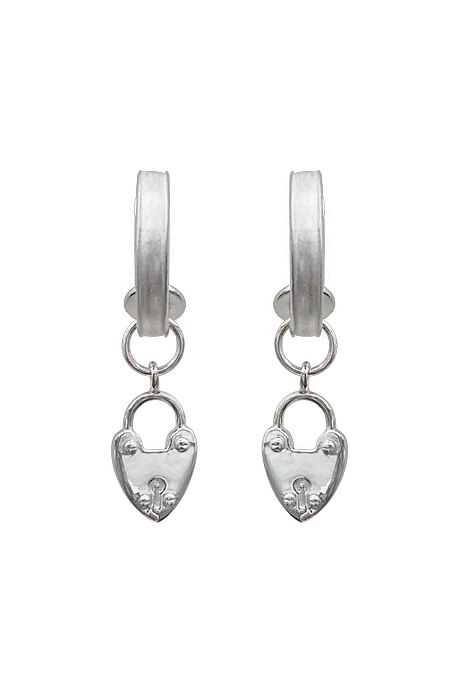 Mountain & Moon Heart Mini Hoop Earrings // Silver