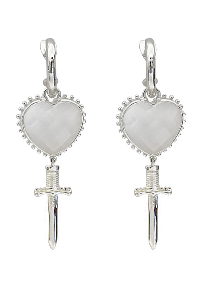 Mountain & Moon Juliet Heart Dagger Earrings // Silver Crystal Quartz