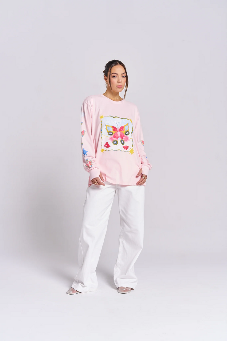 Maku The Label Love Big Long Sleeve Tee // Baby Pink