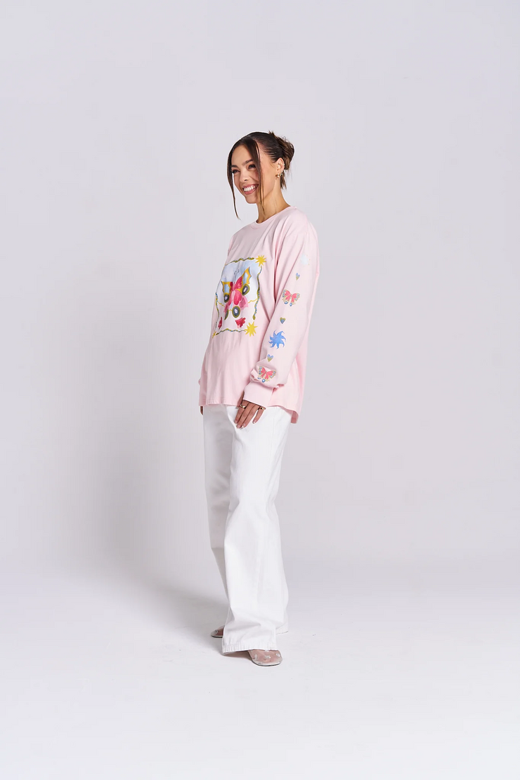 Maku The Label Love Big Long Sleeve Tee // Baby Pink