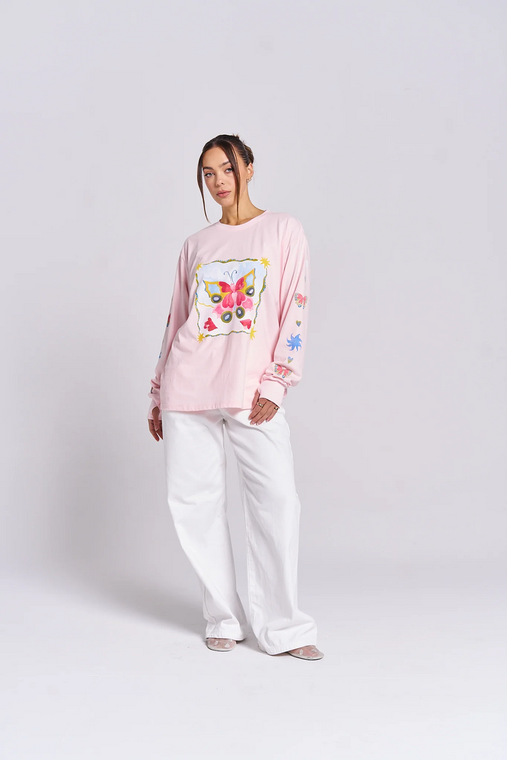 Maku The Label Love Big Long Sleeve Tee // Baby Pink