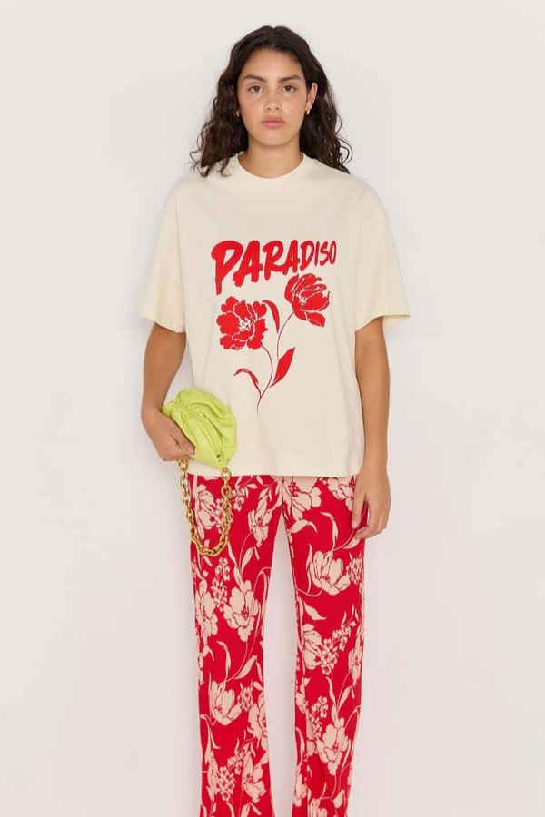 Mink Pink Paradiso Oversize Tee // Red Floral