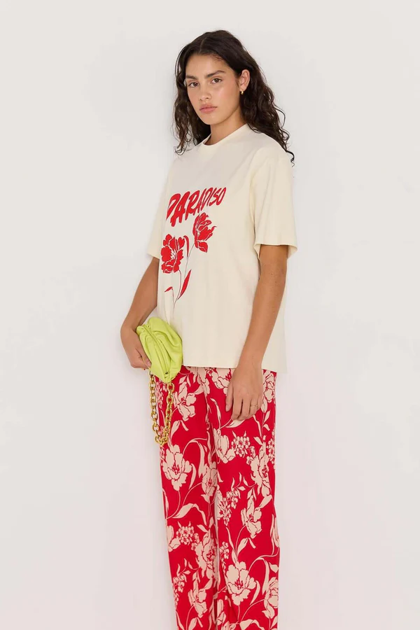 Mink Pink Paradiso Oversize Tee // Red Floral