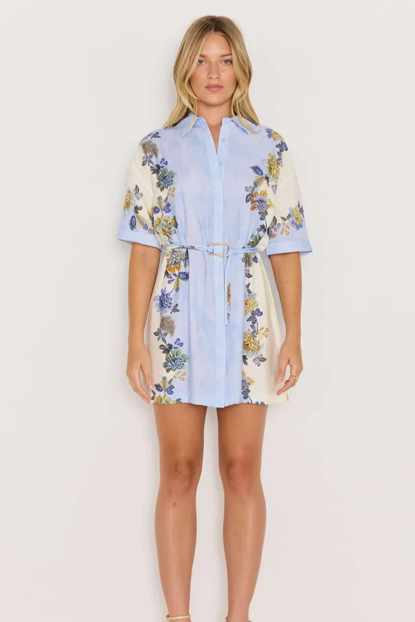 Mink Pink Lucia Shirt Dress // Blue & Cream