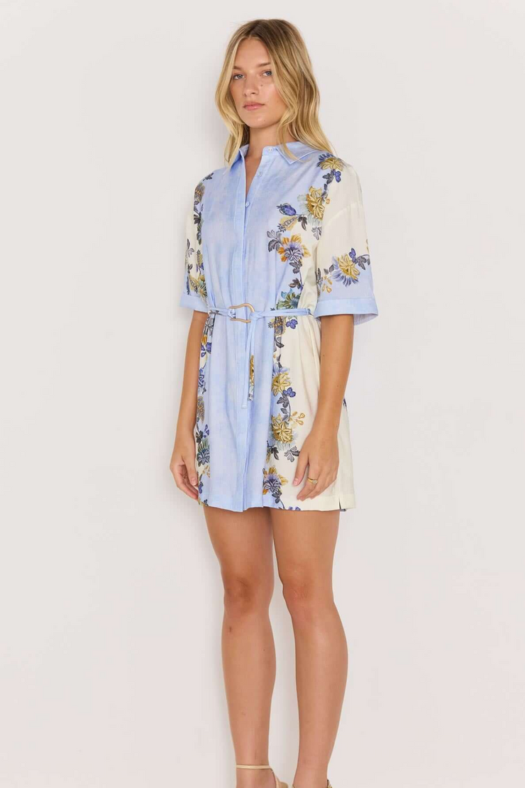 Mink Pink Lucia Shirt Dress // Blue & Cream