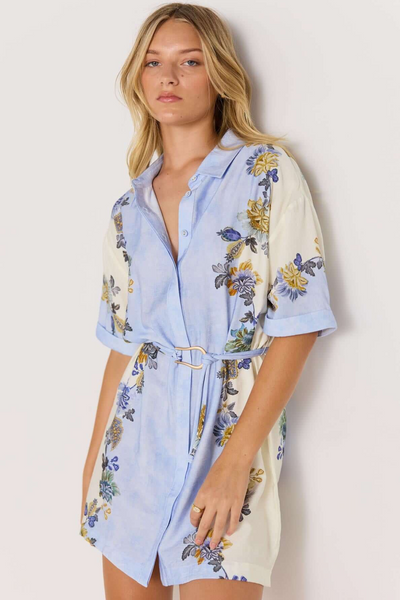 Mink Pink Lucia Shirt Dress // Blue & Cream