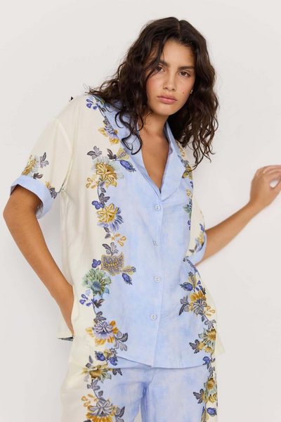 Mink Pink Lucia Shirt // Blue & Cream