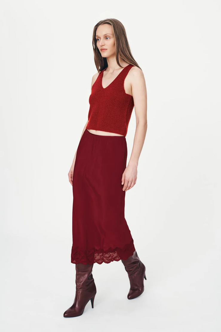 Rowie Marina Silk Midi Skirt // Wine Red
